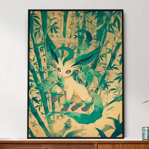 Leafeon Poké, Japanese Tapestry Style, Traditional Ukiyo-e Art Anime Poster, Printable Wall Art