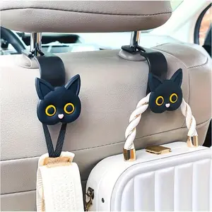 Cute Cartoon Cat Car Headrest Hooks, Durable Plastic Interior Accessories, Design, Ergonomic Bag Hook, Umbrella Holder, Car Hanger