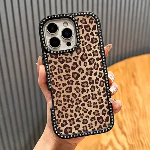 Creative Leopard Print Design Double-Sided Rhinestone Design Shockproof Phone Case,for iPhone 17 Pro Max Phone Case 17 Air 16E 16Pro Max 15 Pro 15Plus 14 13 12 11 Phone Cases
