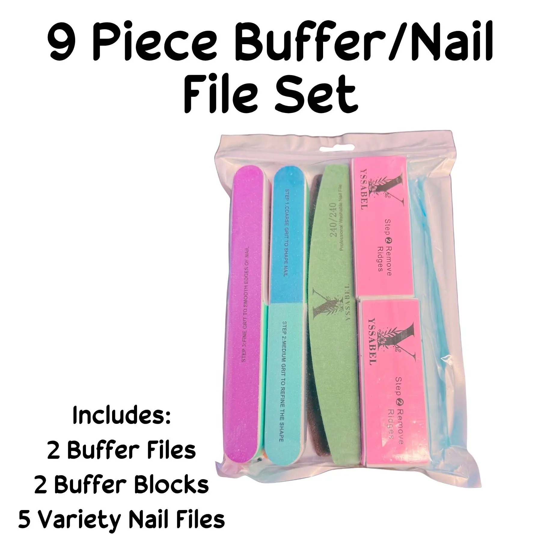 9-Piece Nail File & Buffer Set | Manicure Nail Care Kit for Shaping, Smoothing & Buffing