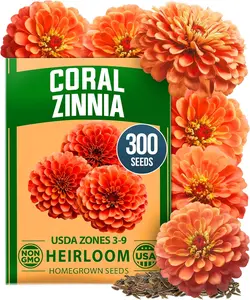 Coral Zinnia Seeds – Zinnia Elegans Annual Flower Seeds for Outdoor Planting, Heat Tolerant Easy Summer Flowers for Pollinator Garden Beds 2026