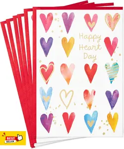 Pack of 6 Valentine's Day Cards, Happy Heart Day (6 Valentine's Day Cards with Envelopes)
