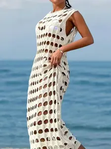 Women's Summer Boho Style Round Neck Knit Vest Top, Plus Size Casual Outerwear, Vacation Fashion, Loose Fit Pullover Sweater