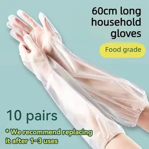 10pairs Disposable Long Sleeve Gloves, 60cm, Thickened, Elastic Cuff, Durable Clear Household Cleaning Gloves
