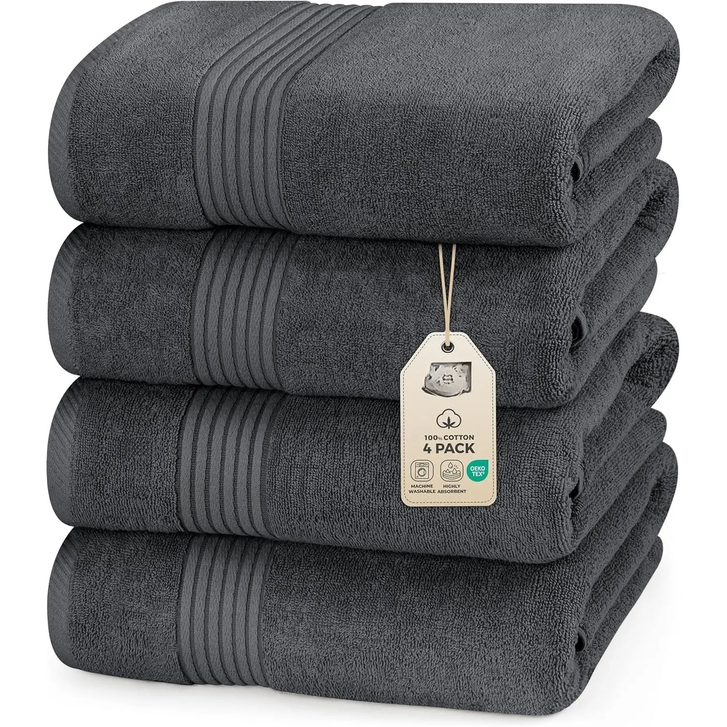 Grey 100% Ring Spun Cotton Towel Set, 27x54 in Quick Drying Towels, Highly Absorbent, Soft Feel, Ideal for Daily Use