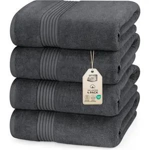 Pack Bath Towels Set, 27 by 54 Inches, 100% Ring Spun Cotton, Quick Dry, Highly Absorbent, Soft Feel Towels, Perfect for Daily Use, Grey
