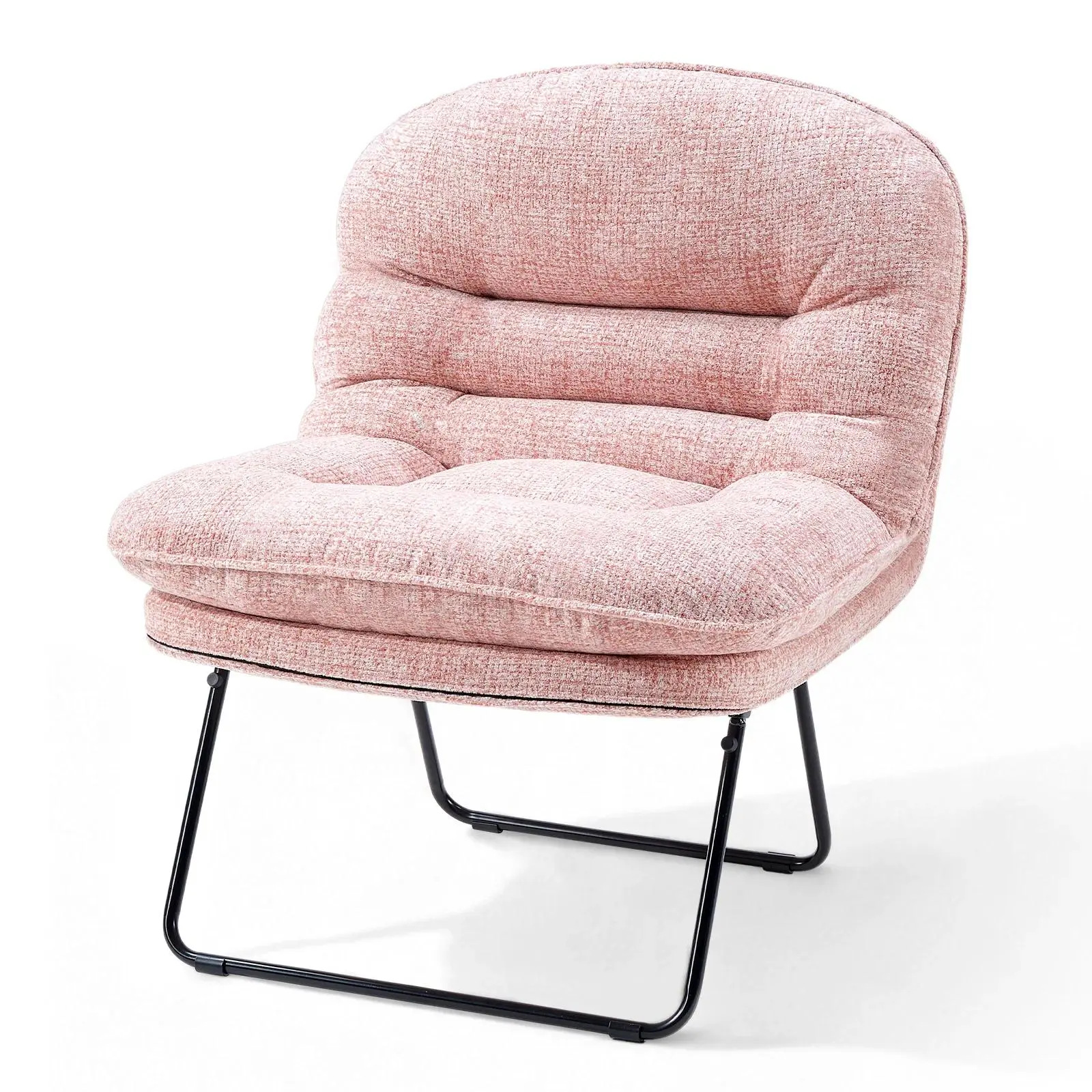 Modern Comfortable Round Accent Chair with Plush Layered Cushioning, Stylish Foldable Design and Sturdy Black Metal Sled Base, Ergonomic Back Support for Maximum Relaxation, Ideal for Small Spaces, Living Rooms