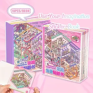 12 PET 3D Material Stickers + 6 Theme Scene Book | Miniature Landscape Decoration | Stress Relieving | DIY Skill Enhancement