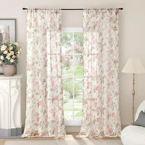 Floral Sheer Curtains | Vintage Farmhouse Light-Filtering Panels for Girls & Nursery