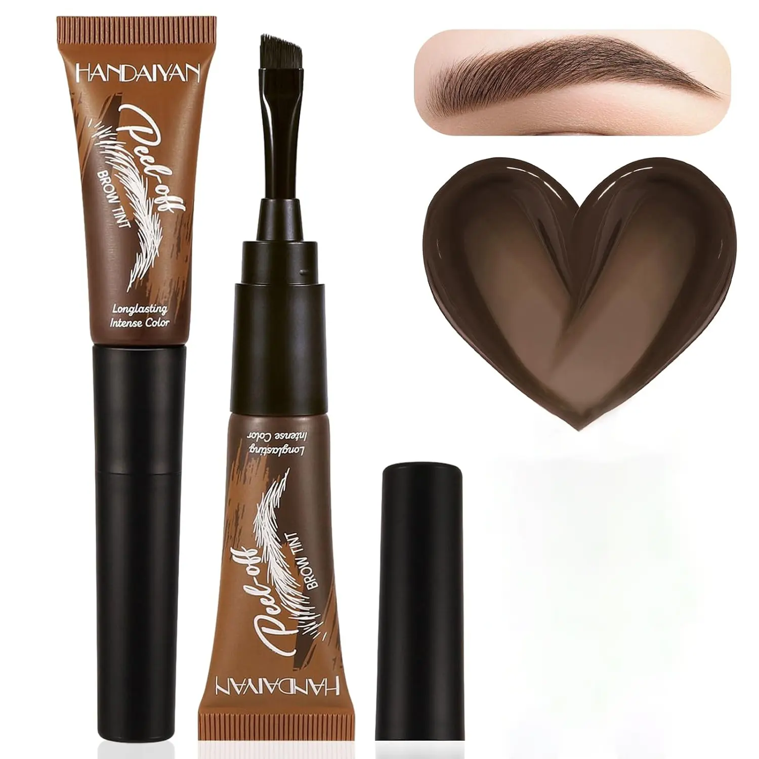Peel Off Tattoo Eyebrow Gel | Waterproof Sweatproof Transfer-Proof, Lasts Up To 3 Days, 150° Small Curved Applicator, Natural Fuller Defined Brows Makeup for Women
