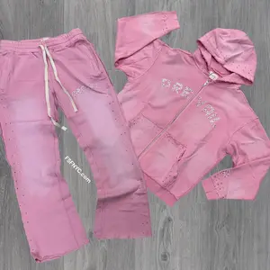 Prevail - Flare Rhinestone Sweat suit - Pink