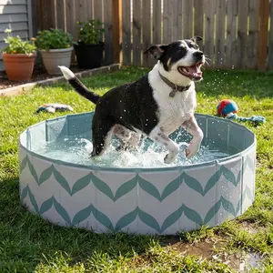 Dog Pool for Large Dogs, Foldable Hard Plastic Pet Swimming Pool, Heavy Duty 0.5mm PVC with Non-Slip Bottom, Portable Kiddie Pool for Dogs, Pet Bath Tub for Backyard Summer, GW 47"