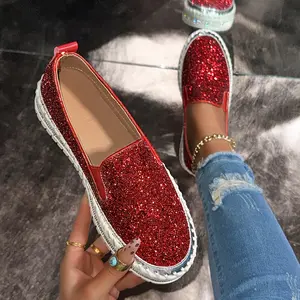 Women's Elegant Sequin Slip-On Flats with Rhinestone Elegance Comfortable TPR Sole Non-Slip All-Season Fashion Sneakers Round Toe Design Pink Girl Classic