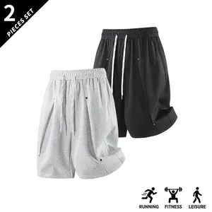 Men’s breathable casual athletic shorts, 2-pack, featuring an elastic drawstring waist; soft fitness running volleyball shorts suitable for training and everyday wear; machine washable; regular fit ideal for daily life and activities.
