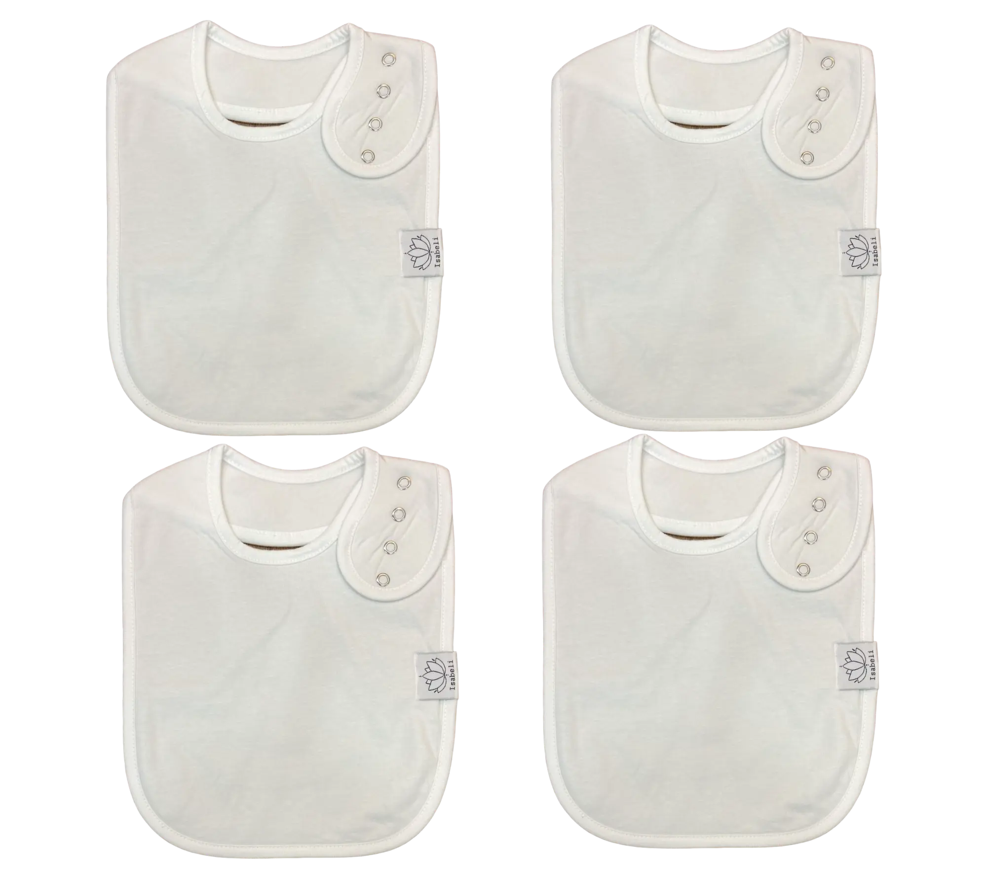 Isabeli Organic Cotton Adjustable Toddler Drool Bibs - Pack of 4 White Bibs