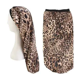 Misstoo Women long Oversized Elastic Satin Bonnet Sleeping Cap With Ribbon Breathable Sleeping Cap Turban Sleep Headwear Bandanas