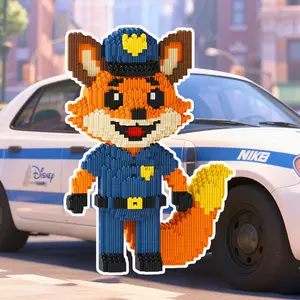 6500pcs Police Fox 3D Puzzle Building Block Creative Decoration, Birthday Halloween Valentine Christmas Holiday Gift, DIY Craft Home Decor