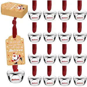 48 Pcs Christmas Bell Decorations, Ribbon Metal Bells for Tree, Large Hanging Ornaments, Holiday Decoration Supplies, Home Ornament