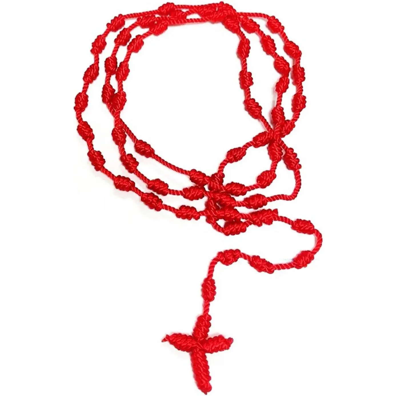 Handmade Rosary Cross Pendant Long Braided String Knotted Catholic Religion Adjustable Colorful Cord Rope Necklace Lucky Protection Keepsake Jewelry for Women Men