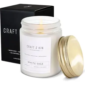 Craft & Kin White Sage Scented Candle for Cleansing | 8 Oz 45 Hour Long Lasting | Classic Soy Candles Wood Wick | Made with Natural Soy | Gifts for Men and Women Craft & Kin