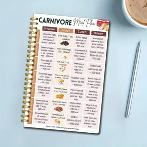 Carnivore Diet Planner & Journal - A5 Spiral Notebook (13.97x21.08 cm), 50 Pages. Track high-protein and low-carb intake with breakfast/lunch/dinner logs, macro and calorie goal tracking. Ideal gift for nutritionists and keto dieters. Premium paper with s