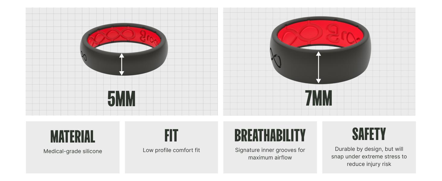 Groove Ring – Black and Red Silicone Wedding Band for Men, Active Lifestyle Ring – Edge Black and Red