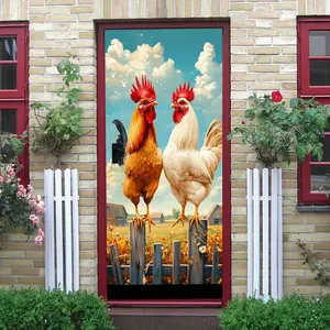 2pcs Farmhouse Style Double Chicken Decorative Wall Stickers Cute Cartoon Rooster and Hen Decals for Kids Room Bedroom Living Room Wall Decor Self Adhesive Removable PVC Stickers Home Decoration Sticke
