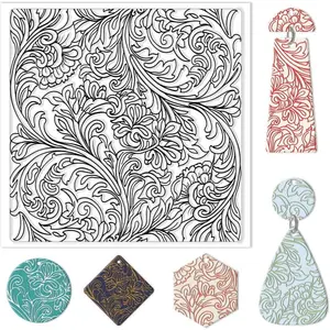 Clay Texture Mat Retro Floral Clay Texture Sheets Silicone Polymer Stamp Sheet Modeling Pattern Pad for Polymer Pattern Making Earrings Jewelry 5.5x5.5inch