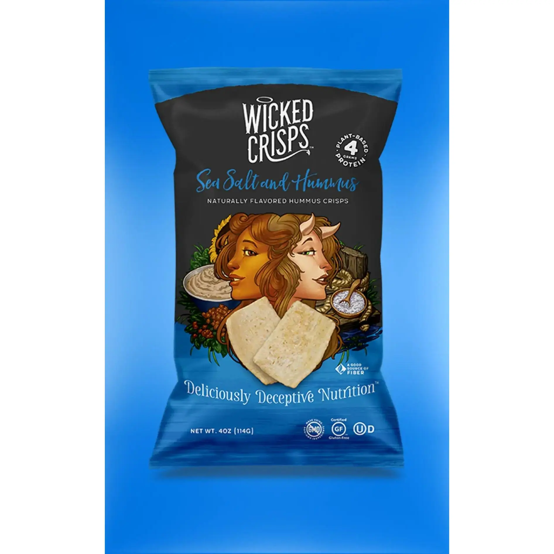 Wicked Crisps Sea Salt Hummus Crisps - 4-Pack, Crunchy Healthy Snacks with Protein & Fiber