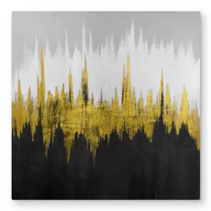 212 MAIN Reflective Aluminium Abstract Metal Print Wall Art - 32x32 in Golden Zigzag, Minimalist Artwork, Bedroom Decor, Ideal Home Supplies Gift with Abstract Design