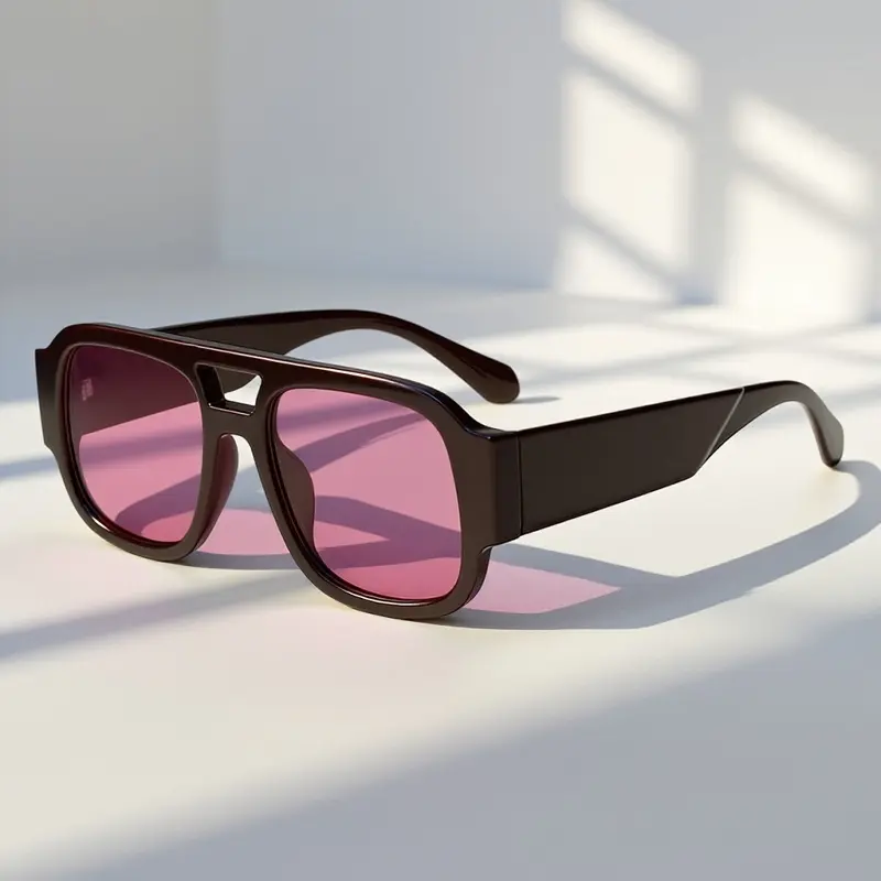 Retro Pilot Sunglasses Wine Red Frame Pink Lens Trendy Fashion Shades uv400 uv-protection