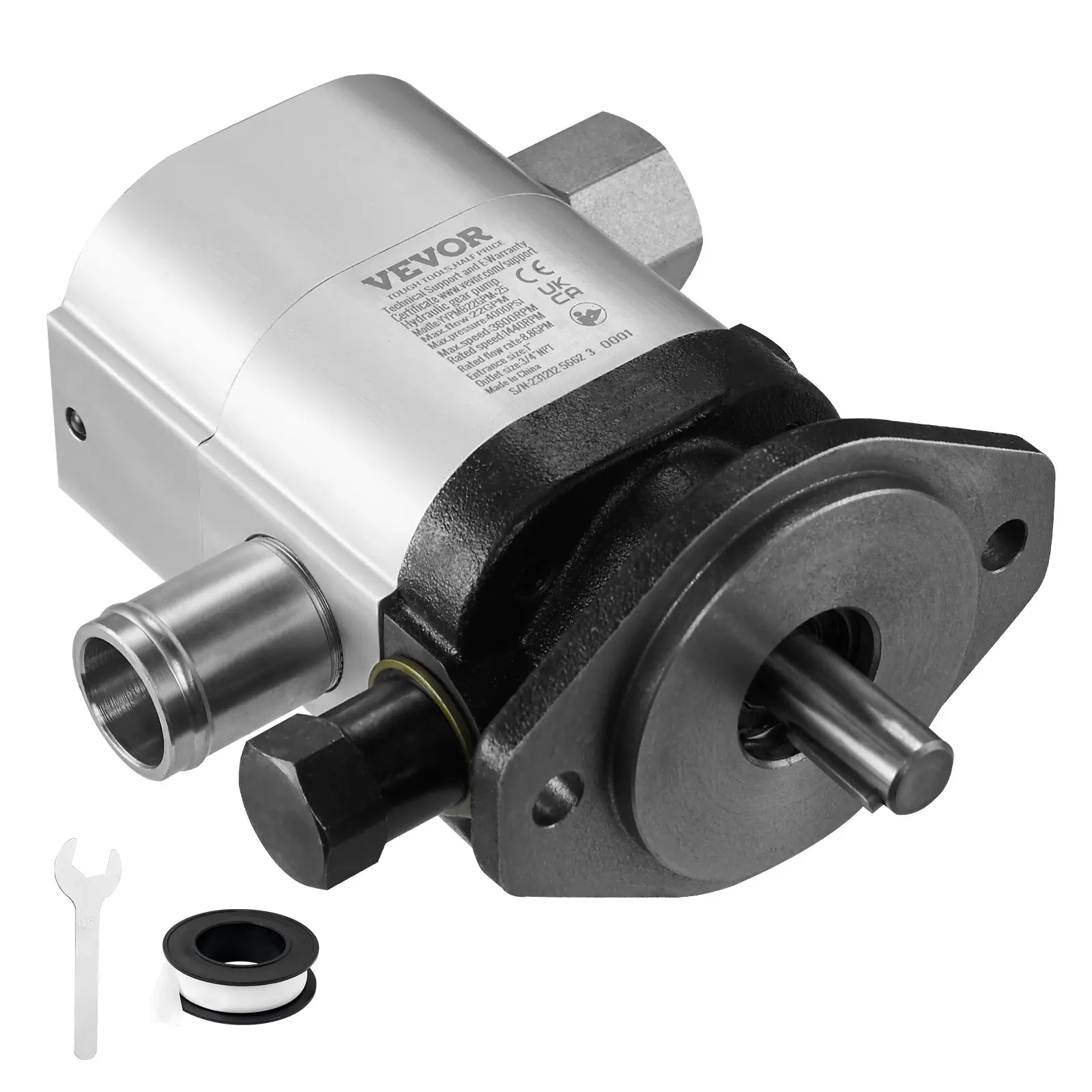 【BackToSchool】VEVOR Hydraulic Log Splitter Pump, 22GPM, 2 Stage 4000PSI Wood Log Splitter Pump, 1-1/4'' Inlet 3/4'' NPT Outlet 3600 RPM Aluminum Hydraulic Gear Pump, for Small Engine Mounting Log Splitters Snowplow