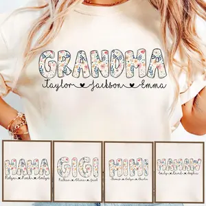 Hot new custom name,Mother's Day Shirt,Grandma Shirt with Grandkids' Names, Floral Grandma Shirt, Custom Kids' Names Grandma Shirt, Mimi Tee, Gigi Tee, Mama Tee