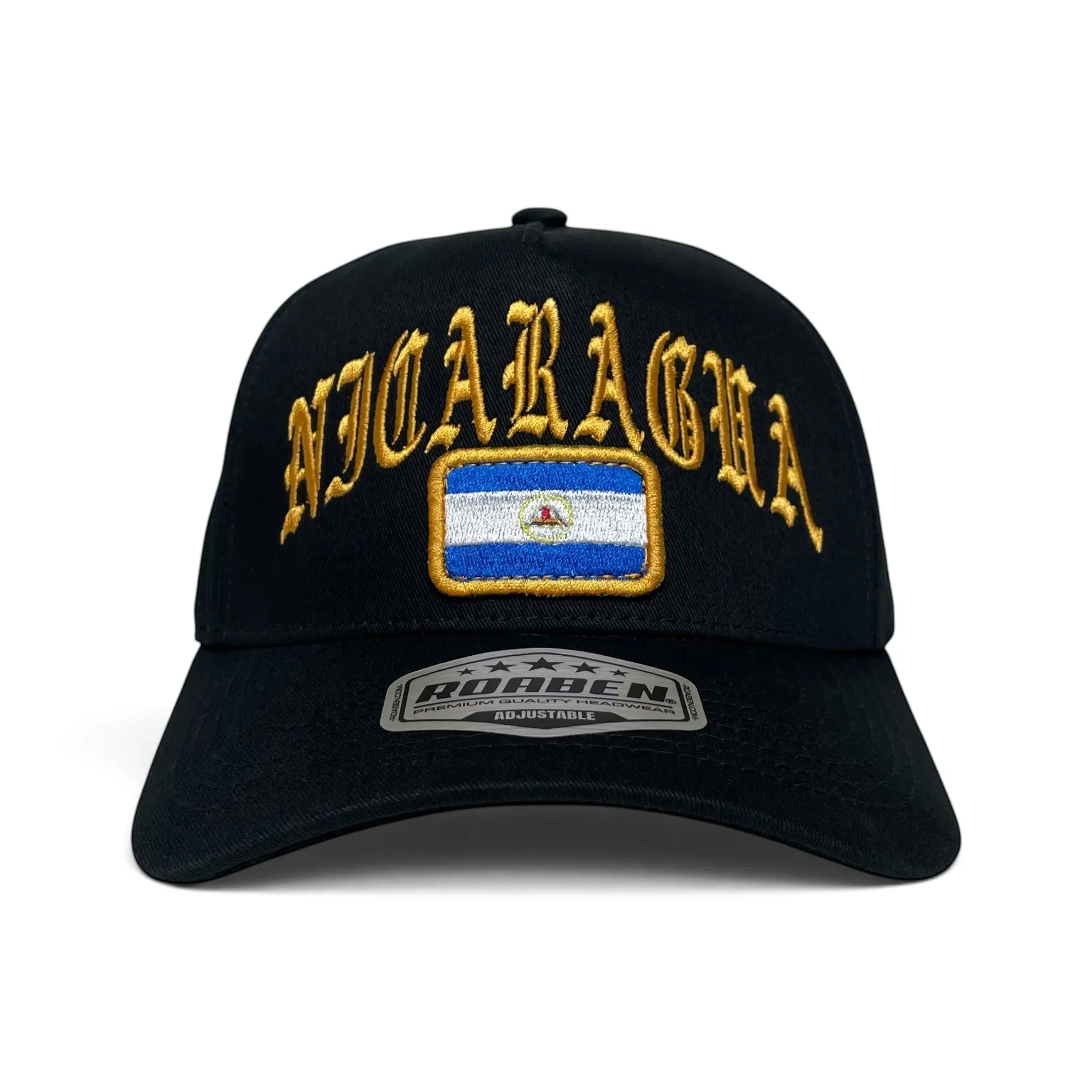 Nicaragua Embroidered Black Adjustable Snapback Baseball Cap with Curved Brim