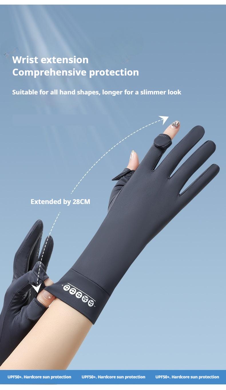 Women's Sunscreen Gloves Summer Anti-Slip UV Protection Extended Wrist Touchscreen Ice Silk Driving Cycling Gloves for Outdoor Activities