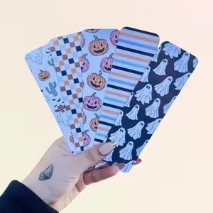 Spooky Season Bookmark Set Ghosts Pumpkins Checkered Stripes Cowboy Bows Handmade Laminated Heavy Cardstock Double Sided Design Round Corners 2 x 7 Perfect for Halloween Reading