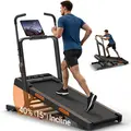 UMAYWalking Pad Treadmill Incline 40% & Elevated Dual Handrails, Quiet 3HP Motor 7.5MPH Foldable Treadmill 350LBS Capacity Duty Reinforced Frame Space Saving, LED Display Remote & Suction Tablet Holder for Home Gym