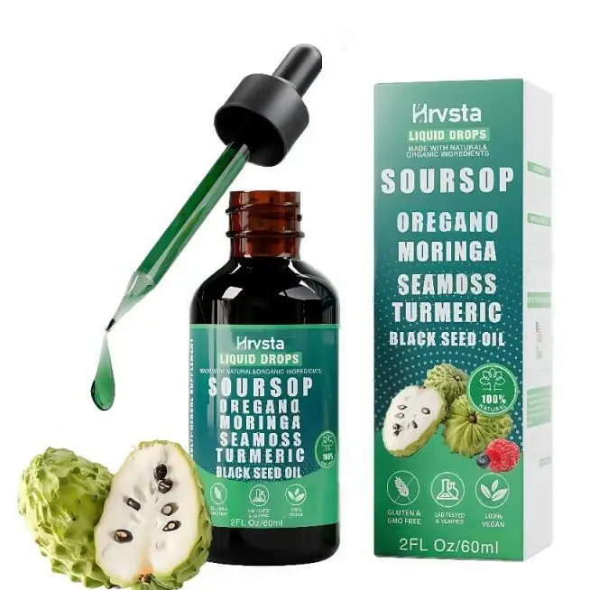 Pure Soursop 10-in-1 Liquid Drops Extract - Nori, Moringa, Black Seed Oil, Turmeric, Oregano Liquid Drops - Dietary Supplement, Health, Fitness, Natur