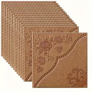 20pcs 3D Floral Pattern Wall Tile Stickers, Self-Adhesive Ceiling Tiles, Easy to Apply and Remove, Cleanable and Free-Cut, Kitchen Living Room Bathroom Corridor