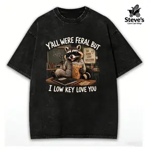washed cotton,Comfort Colors Y'all Were Feral But I Love You T-Shirt, Funny Raccoon Teacher Last Day Tee