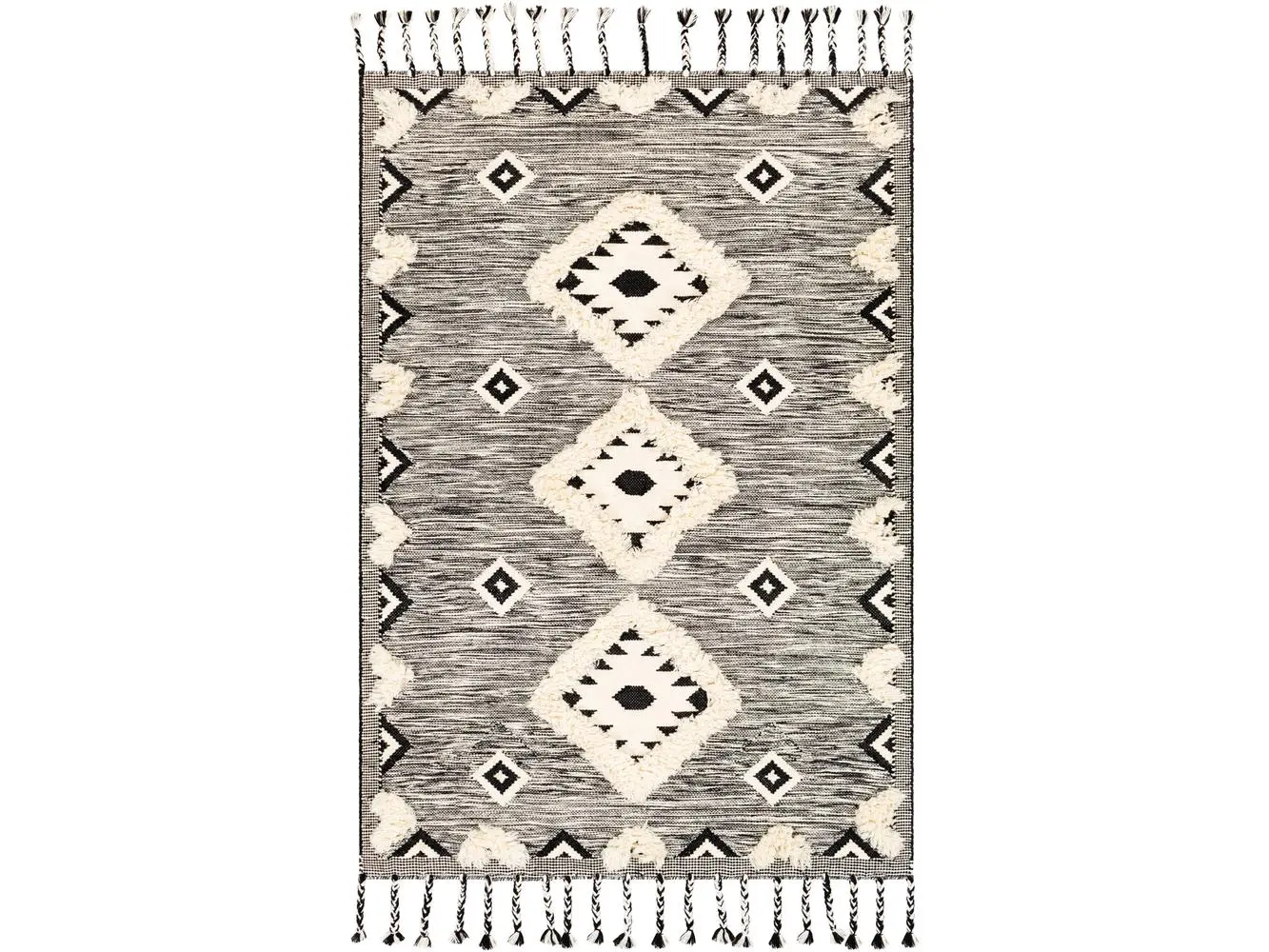Livabliss APA2302-23 2' x 3' 100% Handmade Indoor Indian Style Area Rug, Black & Cream Wool Fiber, Plush Pile, Global Flair Hand-Woven Apache Soft Rug, 100% Handmade Area Rugs