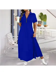Women's Polo Short Sleeve Dress Solid Color Casual T-Shirt Dress Fashion Summer Outfit