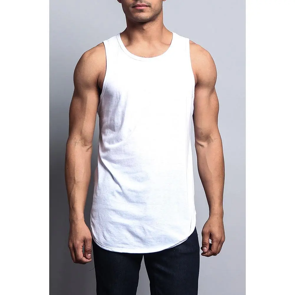Basic Long Length Curved Hem Tank Top Menswear