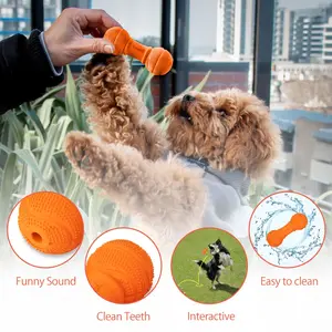 PetSafe Small Dumbbell-Shaped Pet Sound Rubber Toy with Funny Sound & Graphic Design for Interactive Play Easy to Clean Fun for Pets