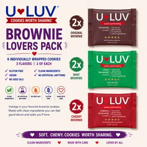 U-LUV Brownie Lovers 6-Pack | 2 Brownie, 2 Mint Brownie & 2 Cherry Brownie | Soft & Chewy | Gluten Free | Made with Avocado Oil | Clean Ingredients | Allergen Friendly