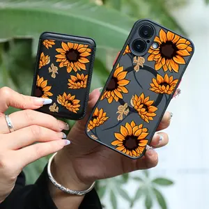 Sunflower Magnetic Skin Feel Card Holder Phone Case for iPhone, Durable Protection, Ideal Gift for Men and Women, Perfect for Holidays and Birthdays