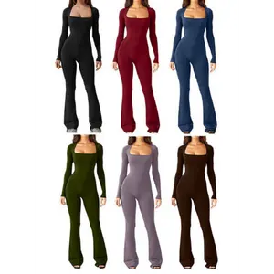 TikChic Closet Women Yoga Jumpsuits Workout Ribbed Long Sleeve Sport Jumpsuits
