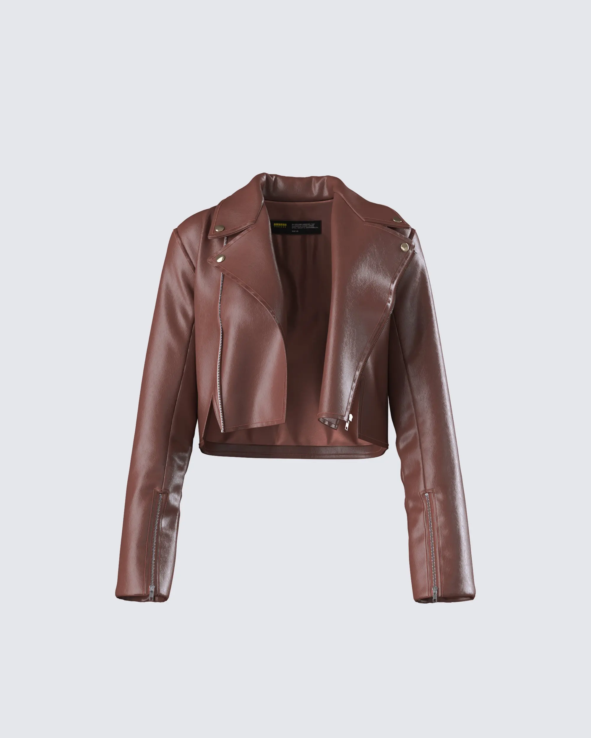 Women's Donny Brown Cropped Fitted Vegan Leather Jacket - Front Zipper, Fully Lined Interior, Flattering Silhouette, Outerwear, Asymmetrical Women's Real & Faux Leather Jackets, Function