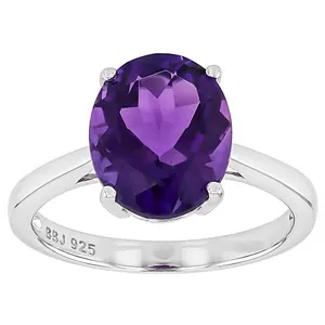 JTV Purple Amethyst Rhodium Over Sterling Silver Solitaire Ring 3.96ct