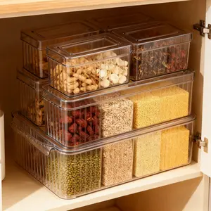 7-Piece Clear Kitchen Storage Container Set, Stackable Pantry Organizer Bins with Lids for Cabinet, Snacks, Dry Food & Home Organization